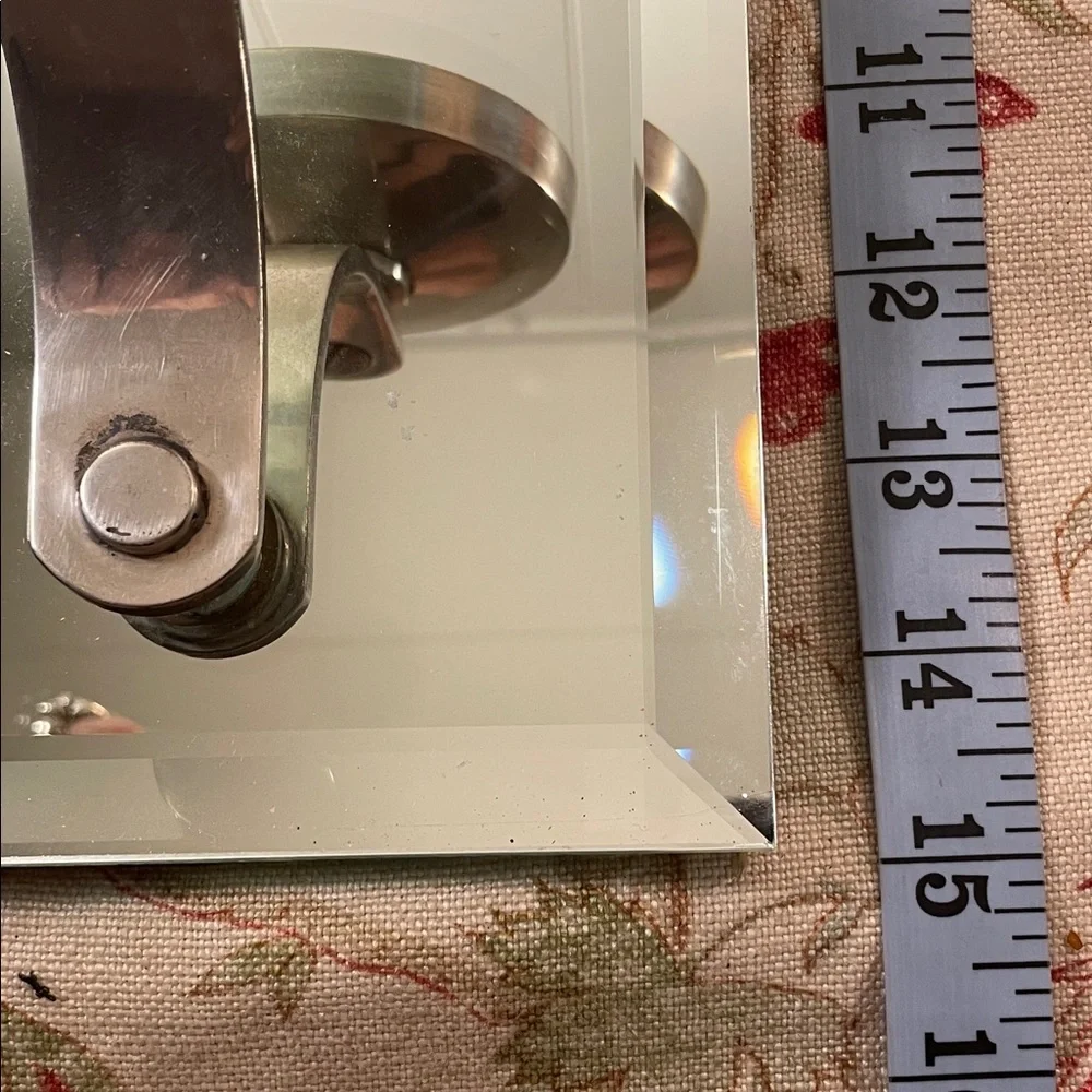 Modern Silver Wall Beveled Rectangular Mirror with Silver Hardware Candle Holder